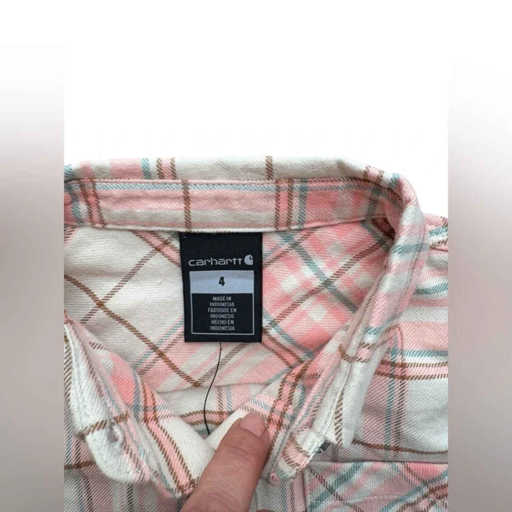 Carhartt Girls Malt (cream/pink )Long Sleeve Flannel Shirt size 4.